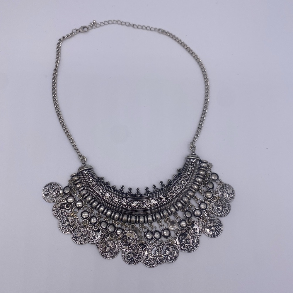 Stunning Republique Francaise Silver Coin Bib Necklace. Adjustable Length